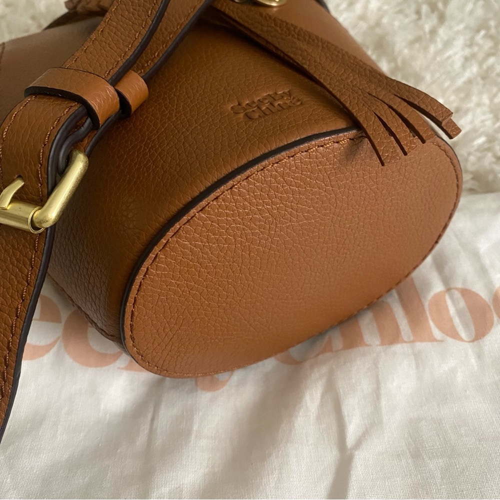 See by Chloe Joan Box Leather Bucket Crossbody Bag Caramello Tan Gold - Picture 12 of 13
